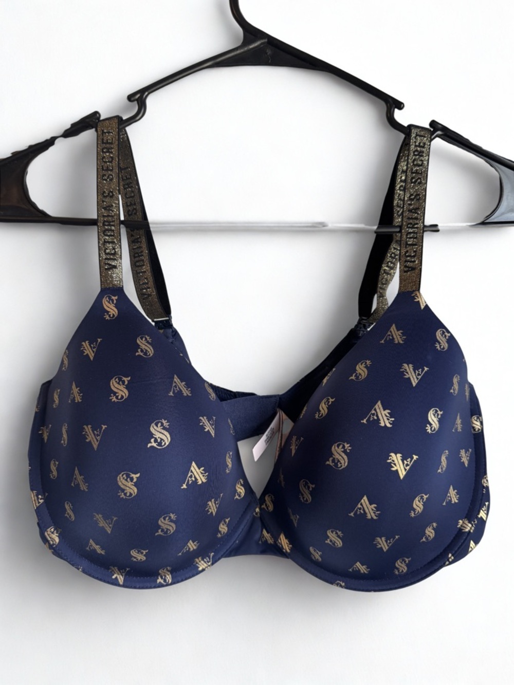 Victoria's Secret Navy Bra with Gold Monogram Accents